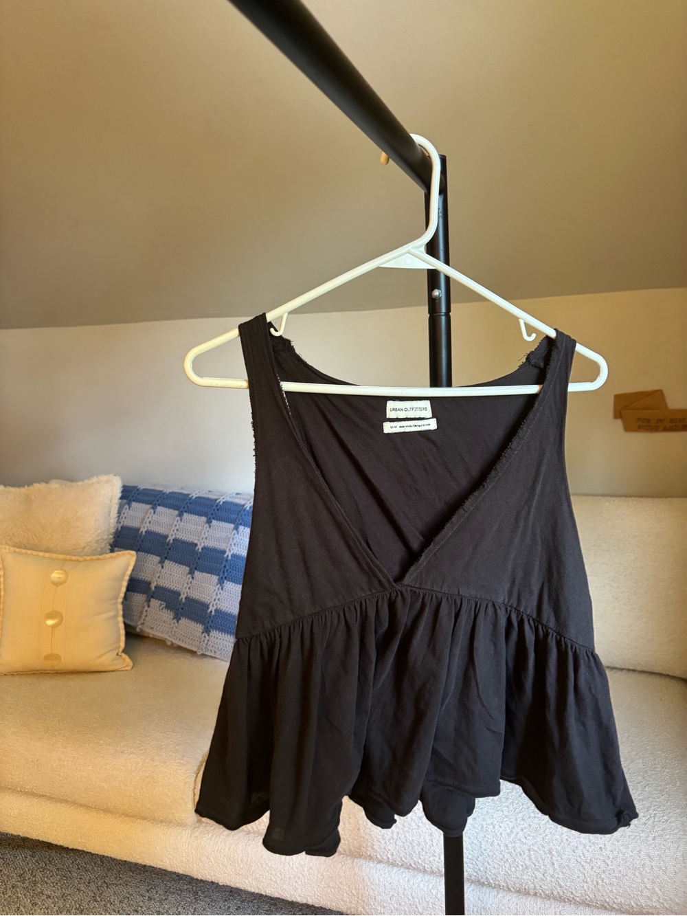 URBAN OUTFITTERS Dark Grey Ruffle V-Neck Tank